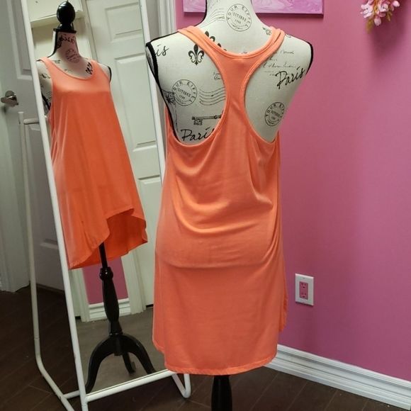 G21 💟 Tangerine Long Racertop Tank Top - Picture 3 of 7